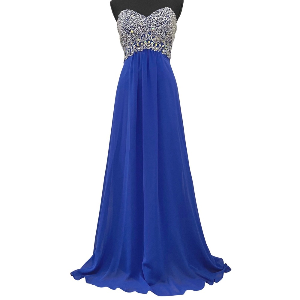 Decode‎ Prom Dress Royal Blue Embellished Strapless Chiffon Formal Gown Size 6